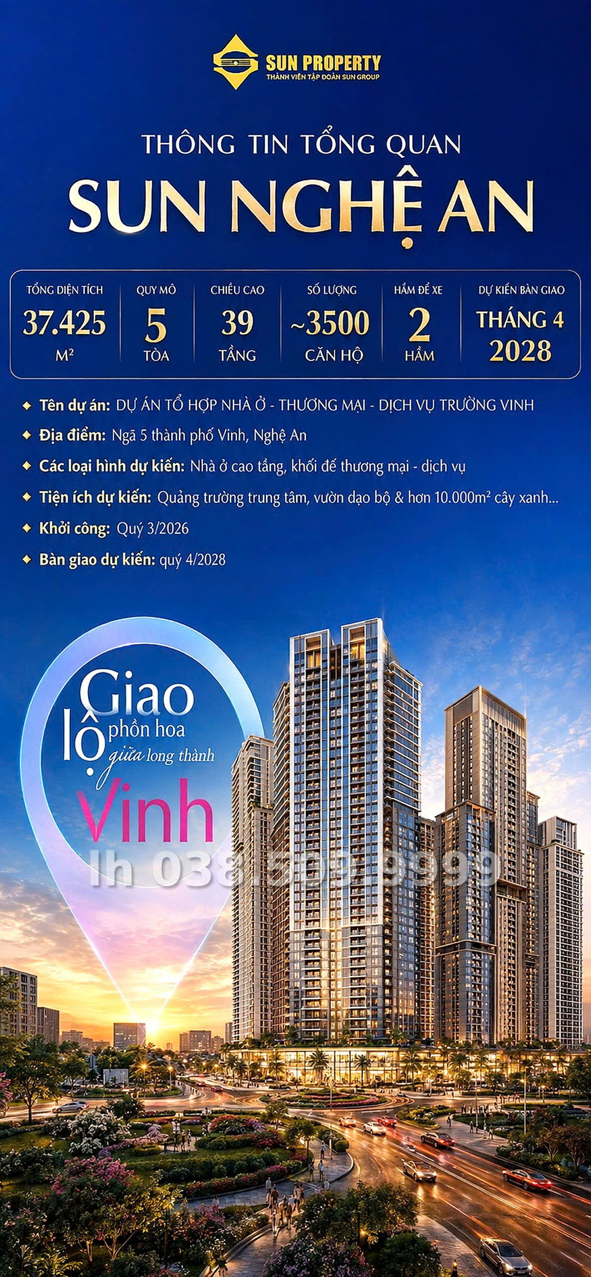 Phối cảnh dự kiến triển khai tổ hợp Sun Group tại phường Trường Vinh, trung tâm TP Vinh