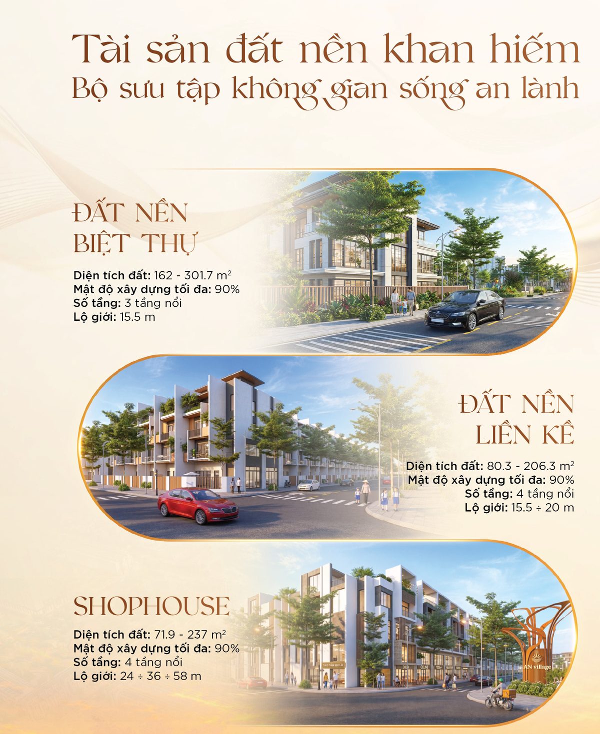 Thông số đất nền biệt thự, liền kề và shophouse dự án AN Village Cửa Lò theo tờ gấp chủ đầu tư