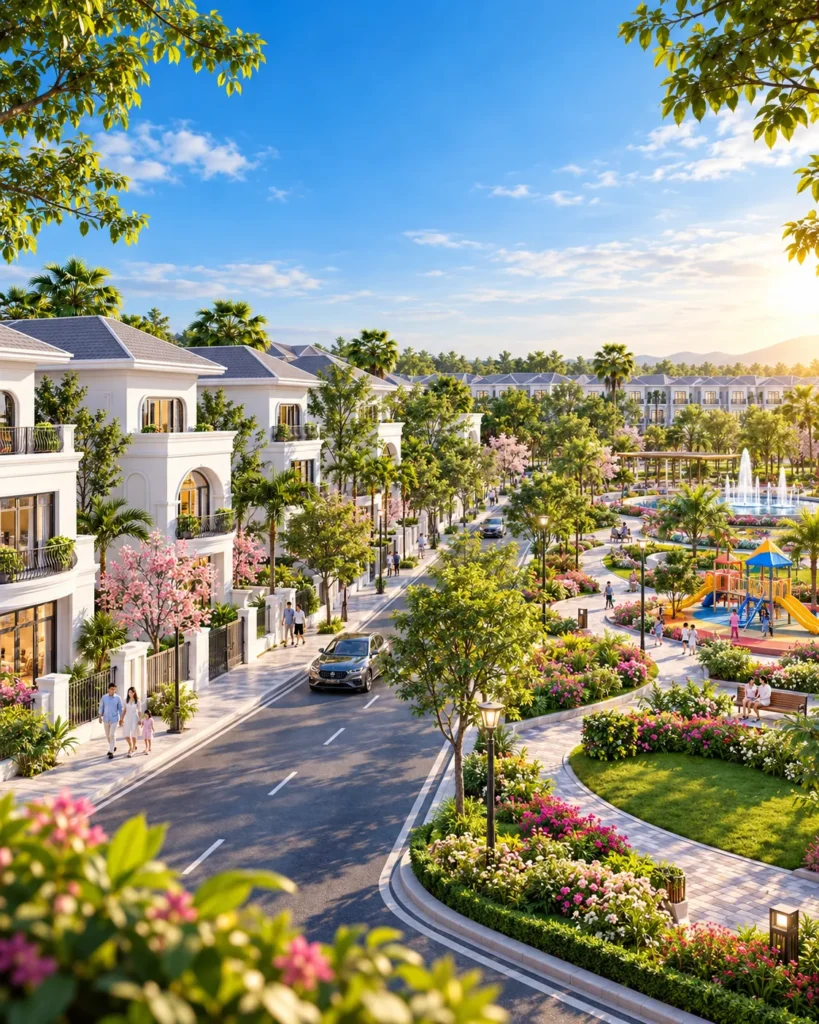 Đường nội khu và công viên trong dự án đất nền giãn xây đã có hạ tầng