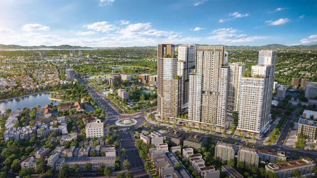 Phối cảnh tổng thể chung cư Sun Vinh nhìn từ Đại lộ Lê Nin