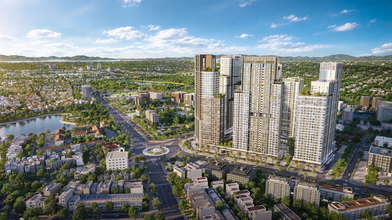 Chung cư mới ở Vinh Sun Glory Residence nhìn từ đại lộ Lê Nin